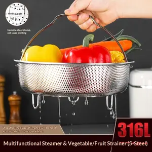1PC 316 thick stainless steel kitchen steamer, multifunctional steaming tray, portable universal household round steaming rice, draining steam