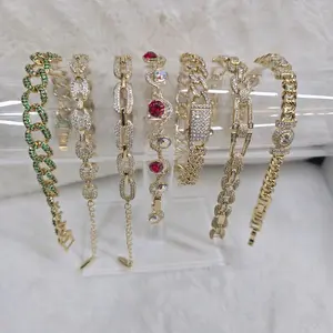 # 0104 Adiamantadas 14k Gold Plated Bracelets High Quality Rhinestone Embellished Fashion Jewelry for Women 7 inches
