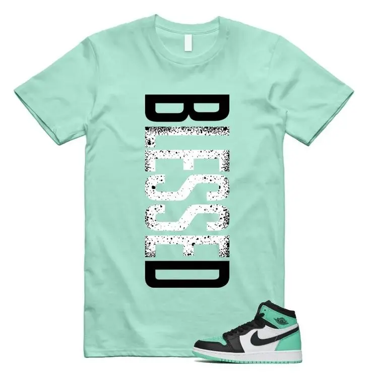 Green Glow 1 Retro High OG White Black Mint T Shirt Match VERTBLS