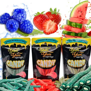 Center Filled Sour Licorice Tubes Sweet Cream Filled Ropes Blue Raspberry, Strawberry, and Watermelon Candy Snack