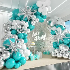 125PCS Teal Silver White Balloon Garland Arch Kit Metallic Silver Teal Balloons for Wedding Shower Party Decor