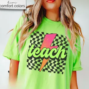Comfort Colors Neon Lightning Teacher Tee, Trendy Teach Shirt, Bold Back to School Graphic Top