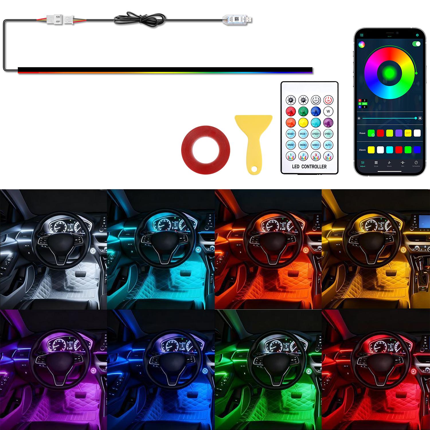 Car RGB LED Strip Lights – APP Control Music Sync Interior Lights with Remote, Various Colors DIY Ambient Lighting for Cars Trucks SUV