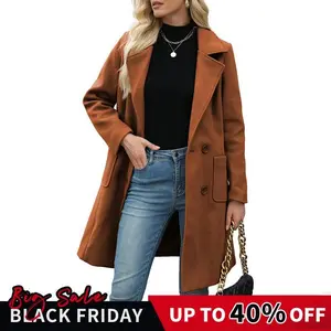 Women’s Warm Wool Blend Coat - Double-Breasted & Classic Lapel Design