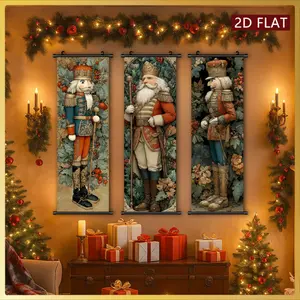 3pcs Christmas Nutcracker Decorative Painting Plastic Scroll High Definition High Quality Printing Odorless Fade Resistant Ink Artwork Living Room Holiday Atmosphere Decoration Hanging Scroll