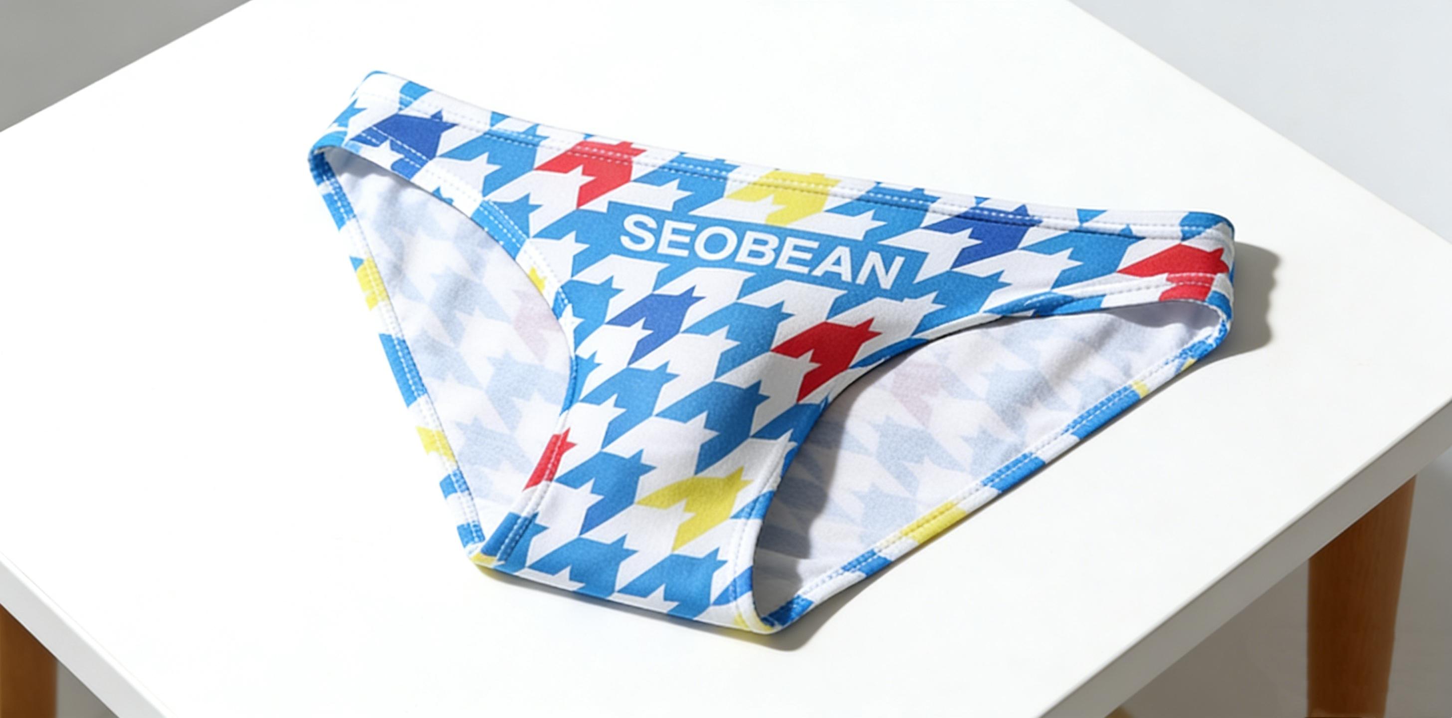 SEOBEEPAN Men's Low-Waist Sexy Briefs Trendy Swim & Underwear for Young Men with Colorful Houndstooth Pattern - Menswear