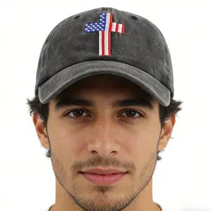 Christian American Flag Cross Baseball Cap Adjustable Embroidered Jesus Hat Patriotic Religious Gift For Men Women
