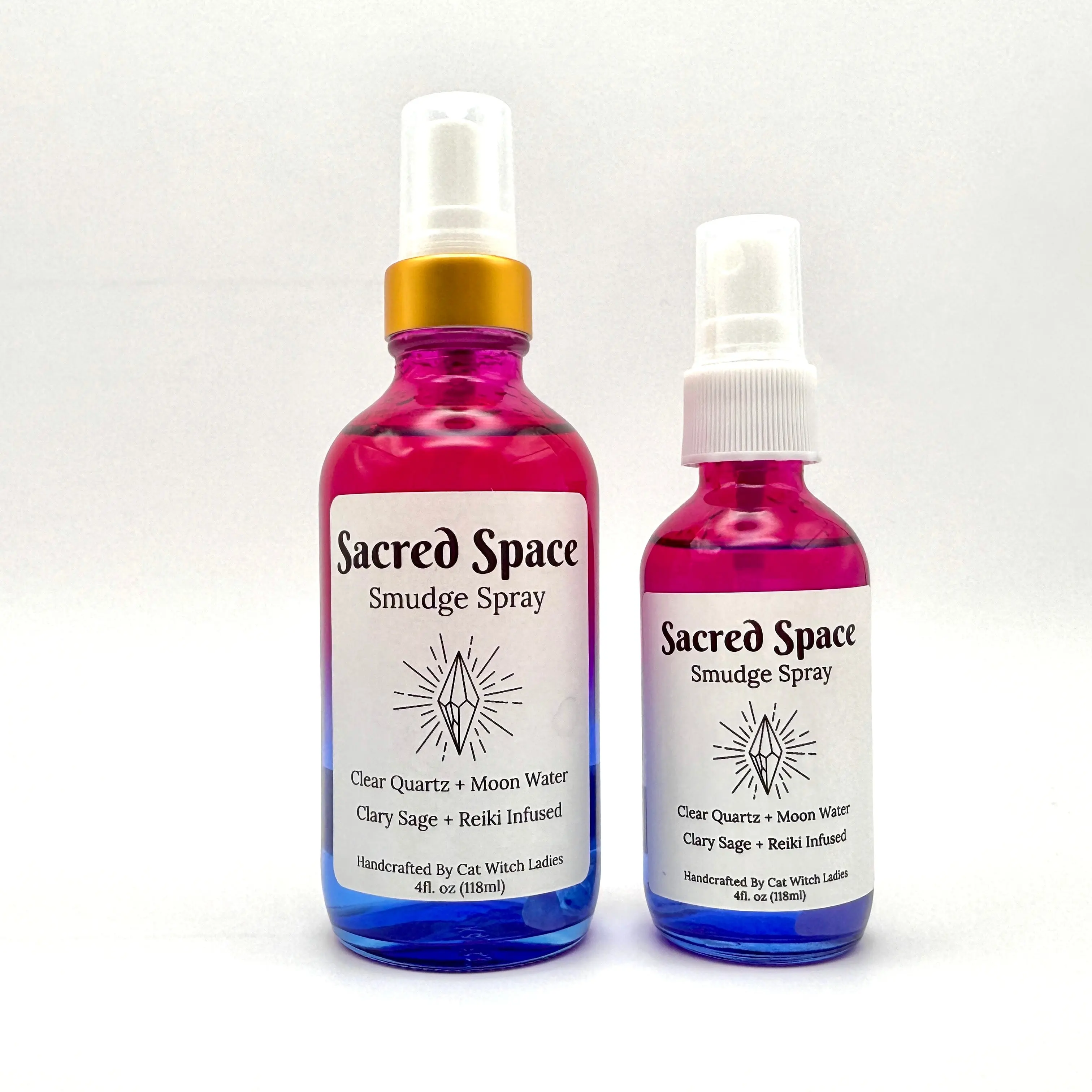 Handmade Reiki Charged Scented Smudge Spray - Sage & Moon Water Quartz, 2oz/4oz Glass Bottle Fine Mister, 4 Scents (Incl. Lavender Floral), Smokeless Energy Cleansing Aromatherapy, Spell Card Incant, Daily Energetic Refresh for Energy Workers