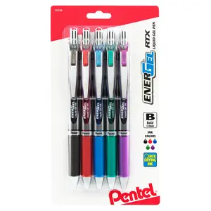 Pentel EnerGel RTX Writing Pen - 1.0mm Bold Line Liquid Gel, Smooth Writing Colored Pens, Assorted Ink 5-Pack for Office Stationery