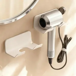 Universal Hair Dryer Holder Wall Mounted Adhesive Stand with Plug Slot, Bathroom Cabinet Storage Hook, Fits Most Hair Dryers (/)