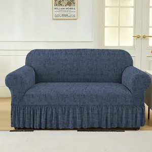 Stretchable Floral Sofa Cover with Fringe Skirt, Fits 1-3 Seater Armchair, Nylon/polyester Blend, All Seasons