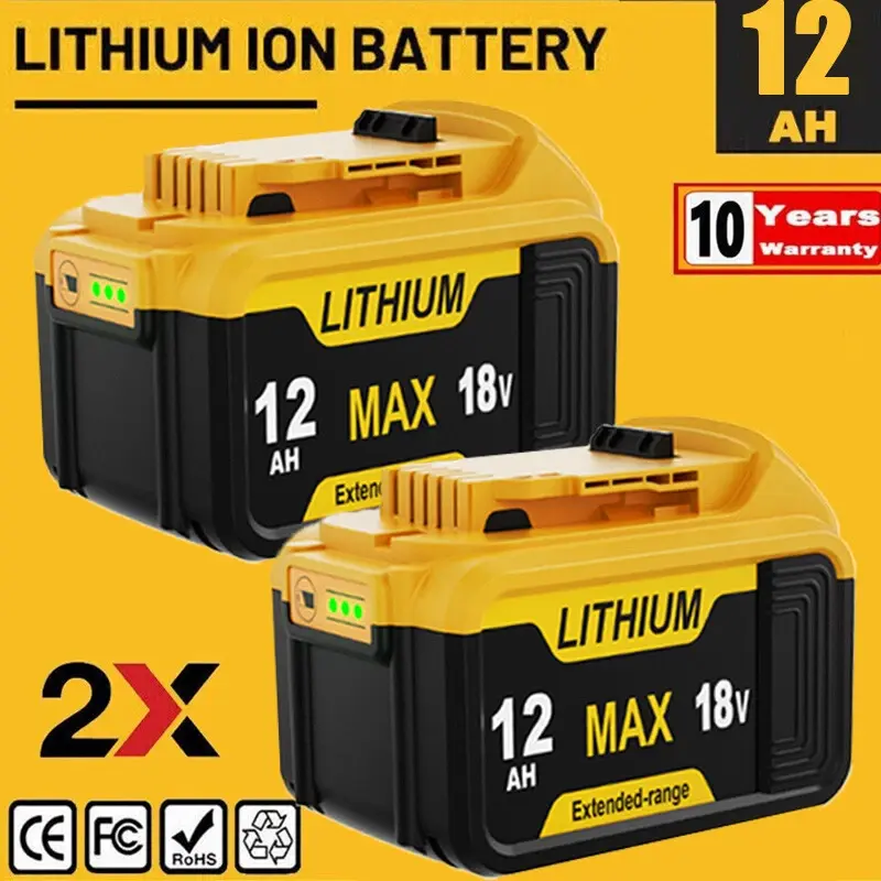 Durable Lithium Replacement Battery 2-Pack, 20V 12.0Ah Max Lithium Ion Power Tool Batteries Compatible with Dewalt DCB200, DCB205, DCB206 Series Cordless Tools and Chargers, Durable Lithium Battery