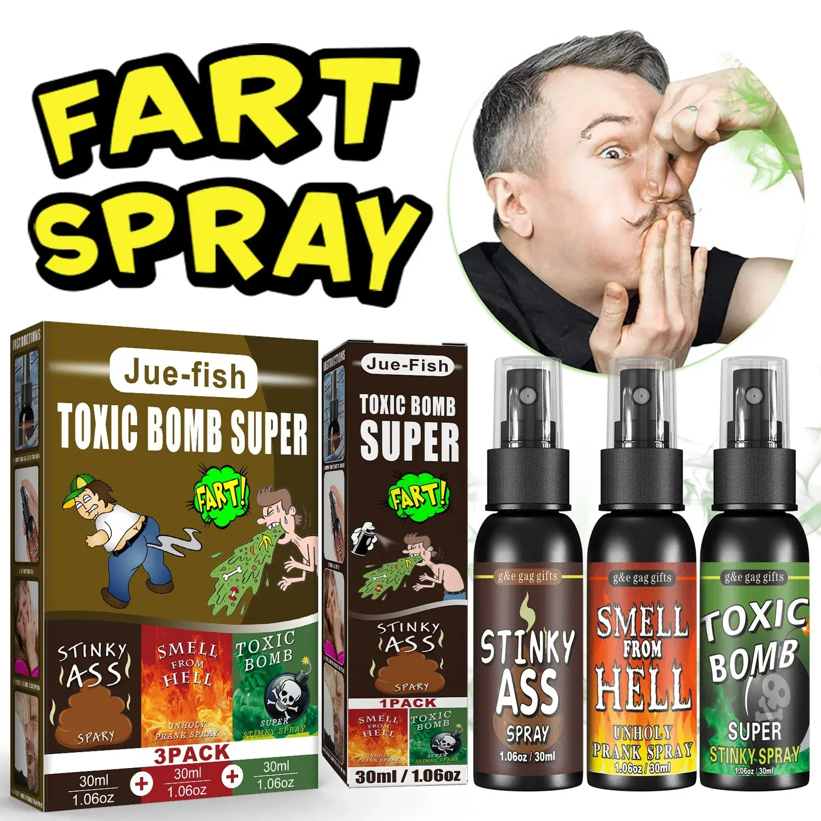 3pcs/set 30ml Liquid Fart Spray Non Toxic Stink Bomb Ass-Smelly Stinky Gas Prank Toy Fun Joke Tricky Smelly Fart Party Supplies