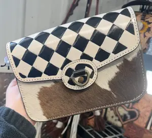 Genuine hand tooled & painted leather and cowhide MEDIUM structured crossbody bag