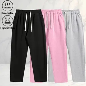 Men’s fashion straight leg casual sweatpants three piece set, minimalist high street style, drawstring elastic waistband design, highly stretchy and breathable for comfort, loose fit that doesn’t restrict movement, suitable for everyday wear and sports ac