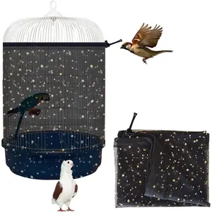 Bird Cage Seed Catcher 45-90'' Adjustable Bird Cage Cover Universal Nylon Bird Cage Mesh Net Bird Cage Skirt Guard Accessories for Parrot Parakeet Macaw Round Square Cage (Black)