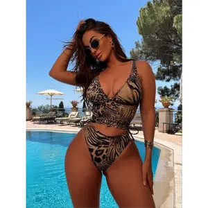 2026 New European Style Leopard & Zebra Print One-Piece Swimwear, Adjustable Straps, High Cut Butt-Lifting Slimming Swimsuit