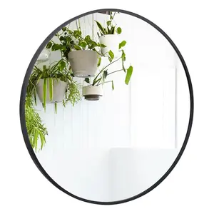 Segawe 24" Makeup Mirror Metal Frame Round Mirror Wallmount Mirror For Entryways Bathrooms Living Rooms Black