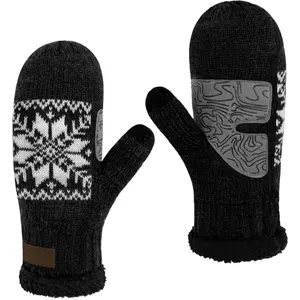 Jökulríki Winter Mittens for Men - Touchscreen Snowflake Knit Gloves with Plush Fleece Lining Cold Weather