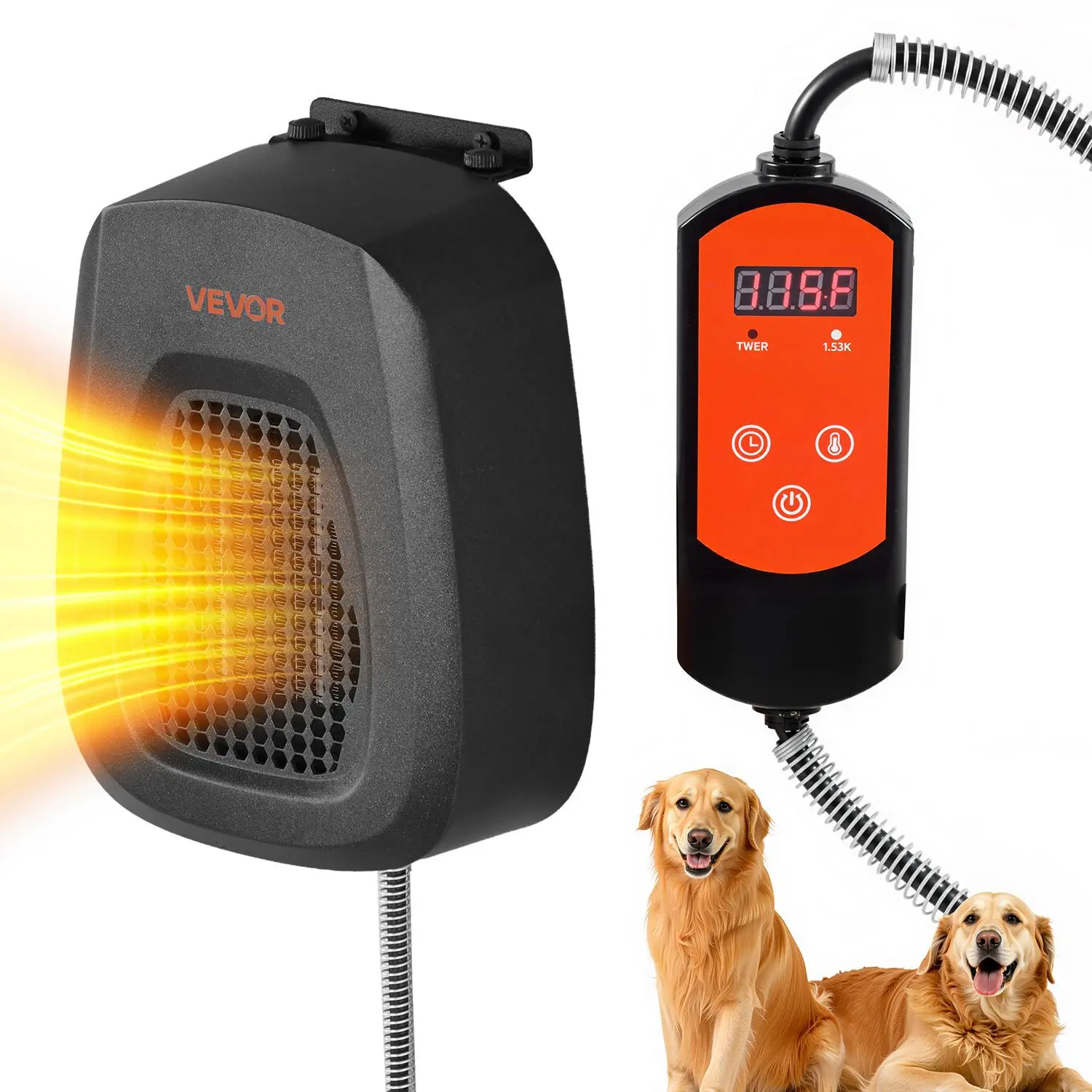【summerfinds】VEVOR 800W Portable Electric Dog House Heater, Anti-Bite Metal Heater with Overheat Protection, 24H Timer, Lightweight, Adjustable Heating Temperature for Chicken Coops