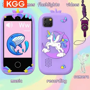 Cute Cartoon Kids Mini Smart Phone, Video & Music Player, Optional 32GB Memory Card, Camera, Recorder, Flashlight, 18 Puzzle Games, E-Book, ABC Learning & Habit Tracker, Educational Toy Gift for Children