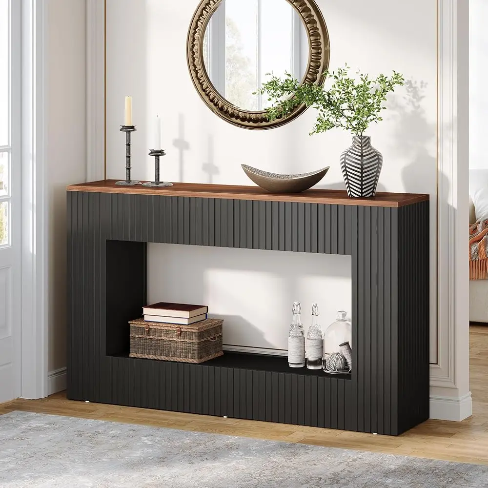 Tribesigns 55-Inch Modern Wood Console Table for Living Room, Narrow Entryway/Sofa Table with Storage, Black
