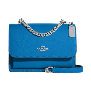 COACH Klare 18 Silver Logo Plaque Crossgrain Leather Envelope Shoulder Bag for Women in Blue