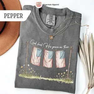 Comfort Colors God Shed His Grace On Thee TShirt, 4th of July T-Shirt, American Flag Tee, USA Shirt Independence Day Gift, Patriotic Shirt