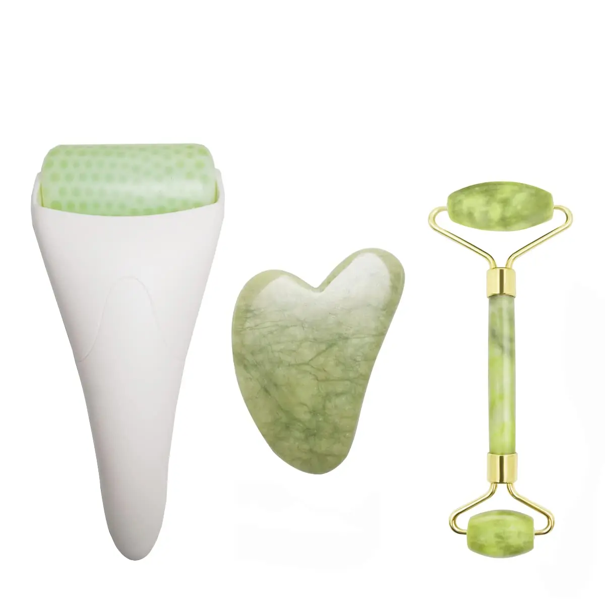 Chikoni 3-in-1 Natural Real Jade Facial Ice Roller & Gua Sha Tool - Cold Therapy, Neck & Eye Care, Ball Rolling Massage Device for Wrinkles, Puffiness, Migraine, Eye Lift, Cold Therapy Massage Devices, Eye Lift Device Massage Devices