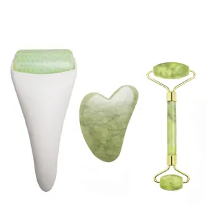 Chikoni 3-in-1 Facial Ice Jade Roller and Gua Sha Tool, Natural Real Jade Massager for Face, Eye & Neck, Reduces Wrinkles, Puffiness & Migraine, Ice Roller