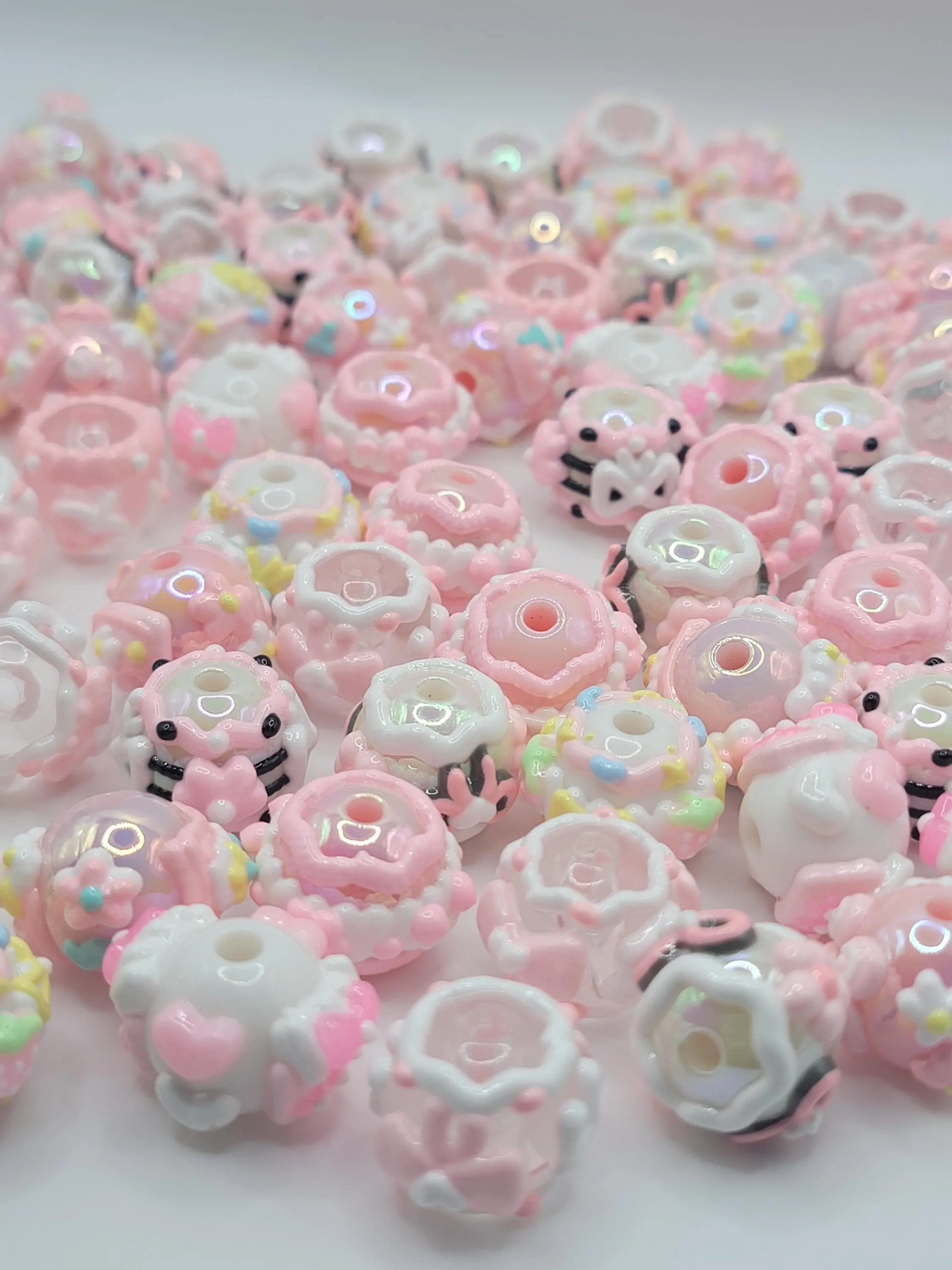 16mm Hand painted beads, pink mixed pcs.