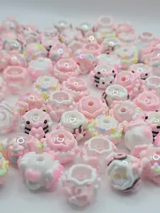 16mm Hand painted beads, pink mixed pcs.