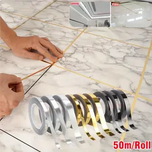 [Golden Tile Sticker] Golden Silvery 50M Self-Adhesive Tile Sticker Tape | Waterproof Wall Gap Sealing Strip Tile Beauty Seam Sticker Hotel Decoration