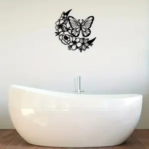 CIFbuy Modern Art Design Butterfly Flower Metal Wall Art Decor for Living Room Bedroom Unique Housewarming Birthday Gift