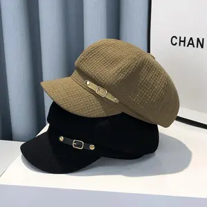 2025 Spring and Autumn British Beret Children , Black and White Solid Color Octagonal Hat, Painter Hat Internet Celebrities Must Go Out