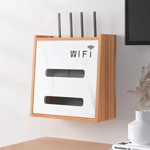 Router Shelf re pour Decodeur, Router Shelf Standing, Wall Shelf for Router, Wooden WiFi Router Storage Box for Room Decoration
