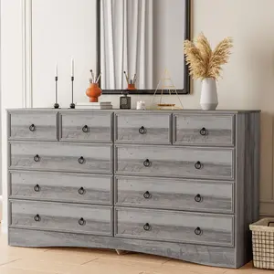 Grey 10 Drawer Dresser, Large Dressers for Bedroom, Closet Organizers and Storage Clothes - Textured Borders,  for Living Room, Hallway, Gray