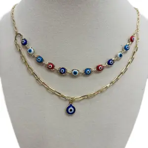18kgold Plated Evil Eye Necklace 18” Plus 2” Extension with Red Blue Evil Eye Beads and Gold Chain