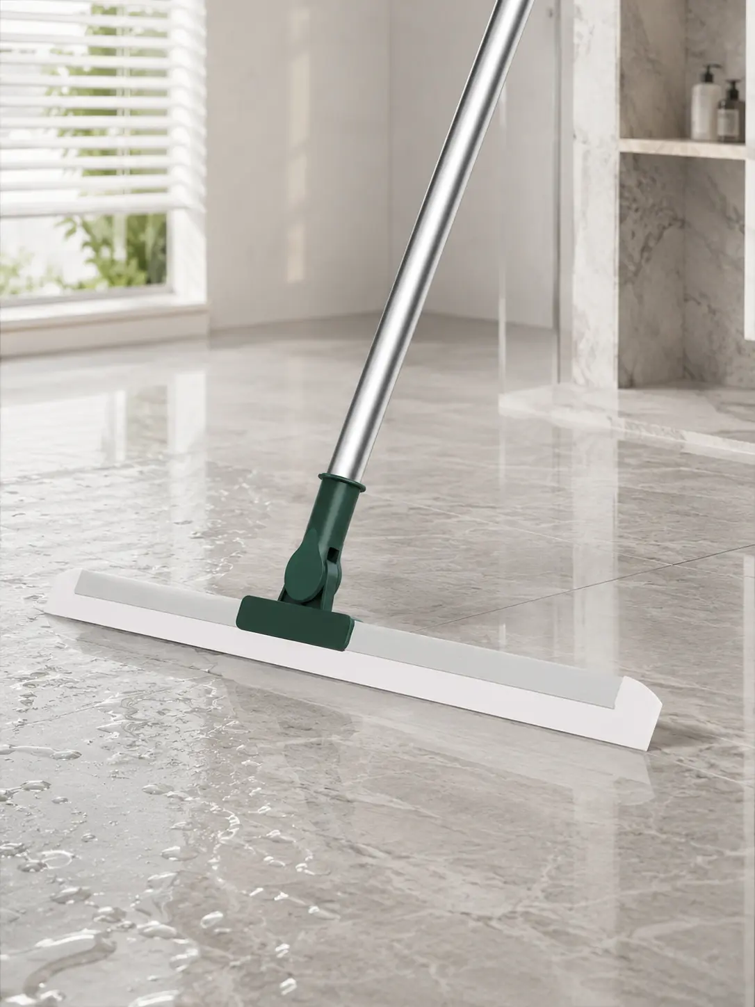 3-In-1 Telescopic Silicone Floor Squeegee Tool with Handle, Wet & Dry Cleaning Mop, Fast Water Removal, No Hair Tangling, 180° Rotating Head, Ideal for Bathroom, Tile Floors – Essential Cleaning Tools You Need
