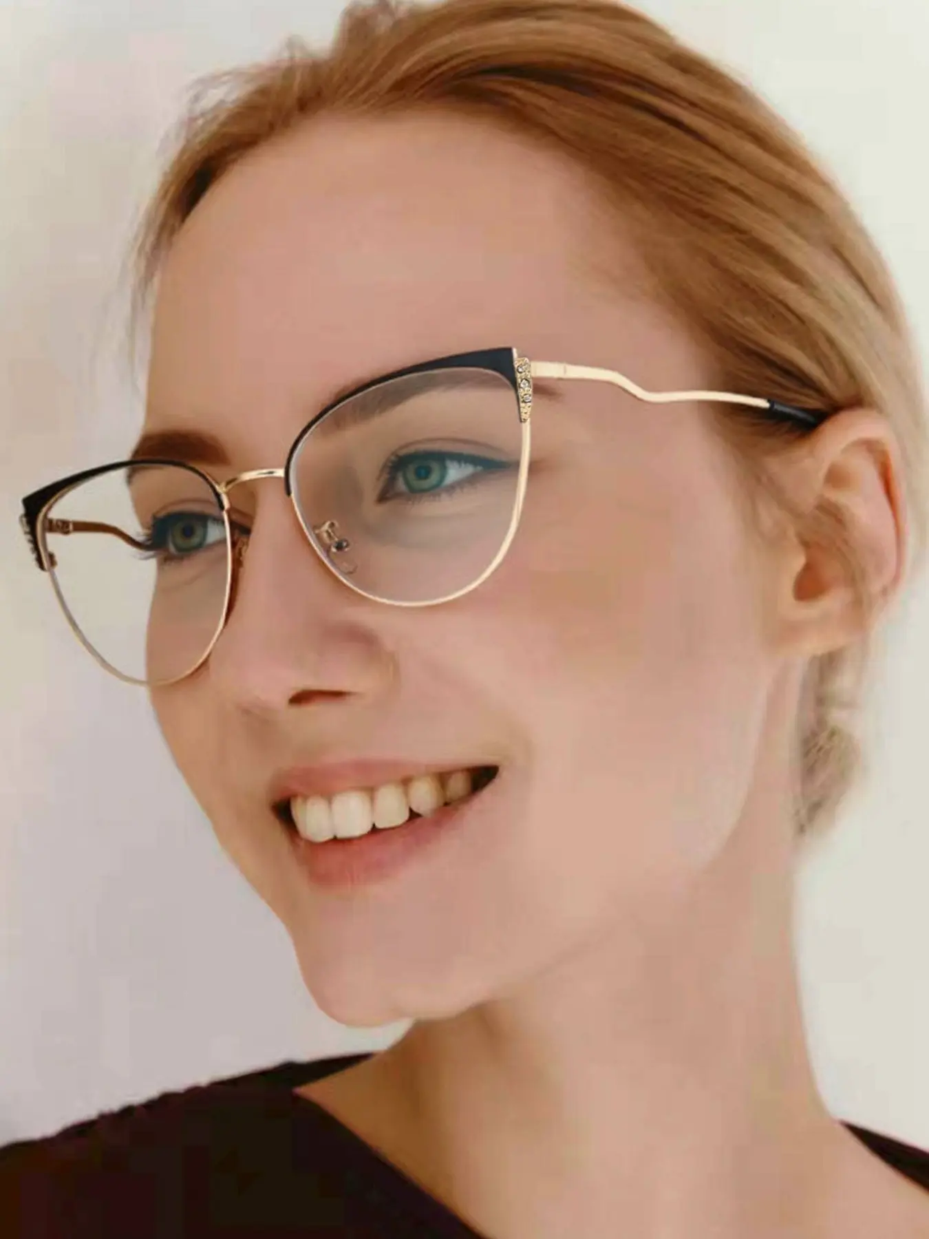 Women's Vintage Cat Eye Glasses Frame, Anti-Fatigue Anti-Glare, Lightweight Copper Frame, Suitable for Computer Office Daily Wear