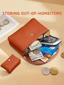 Mini Retro Coin Purse, Genuine First Layer Leather Card Holder, Women's Portable Card Clip and Wallet, Stylish and Practical Accessory