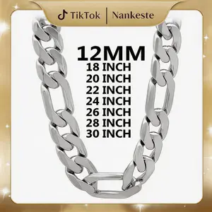 925 silver plated Figaro Chain Necklace 12mm –  silver plated Chain for Men and Women, Durable Mens Silver Chain, Hypoallergenic Nickel-Free Silver Necklace, Waterproof, Lobster Clasp, Gift Ready