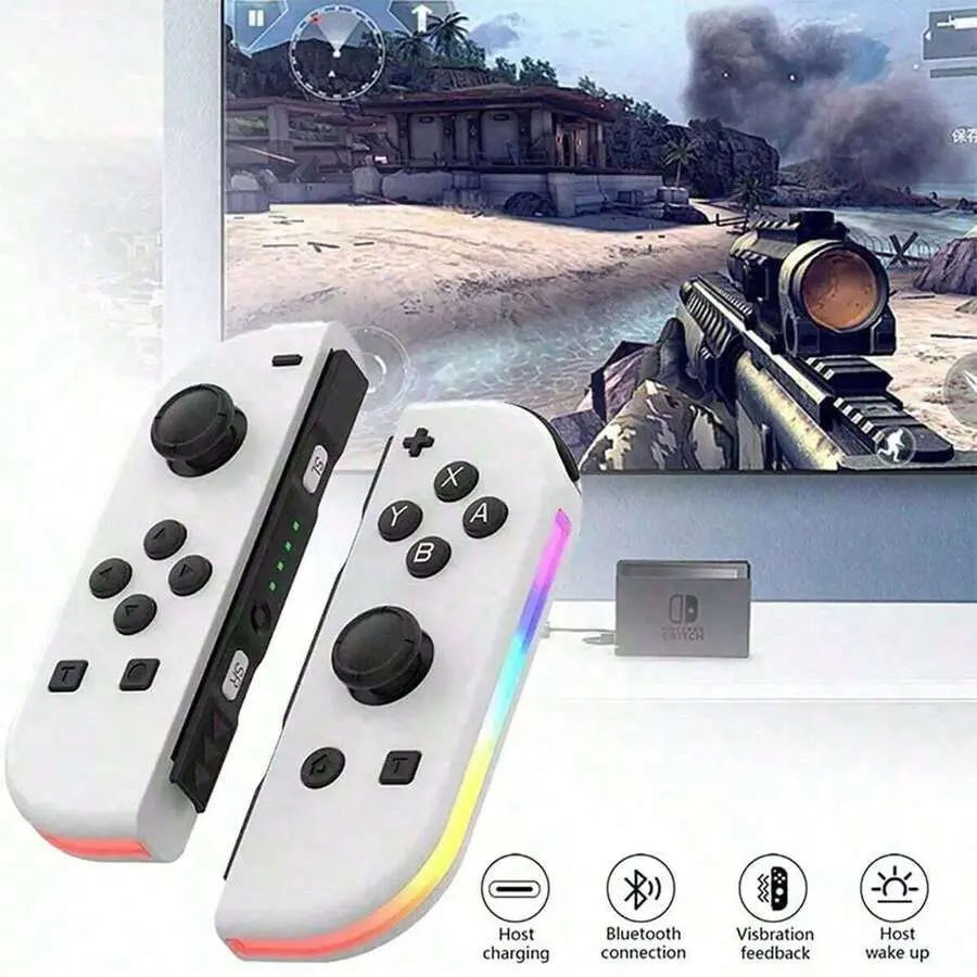 Left And Right Wireless Game Controllers With RGB Lighting, Motion Sensing, Vibration And 3D Joystick For Compatible Handheld Consoles