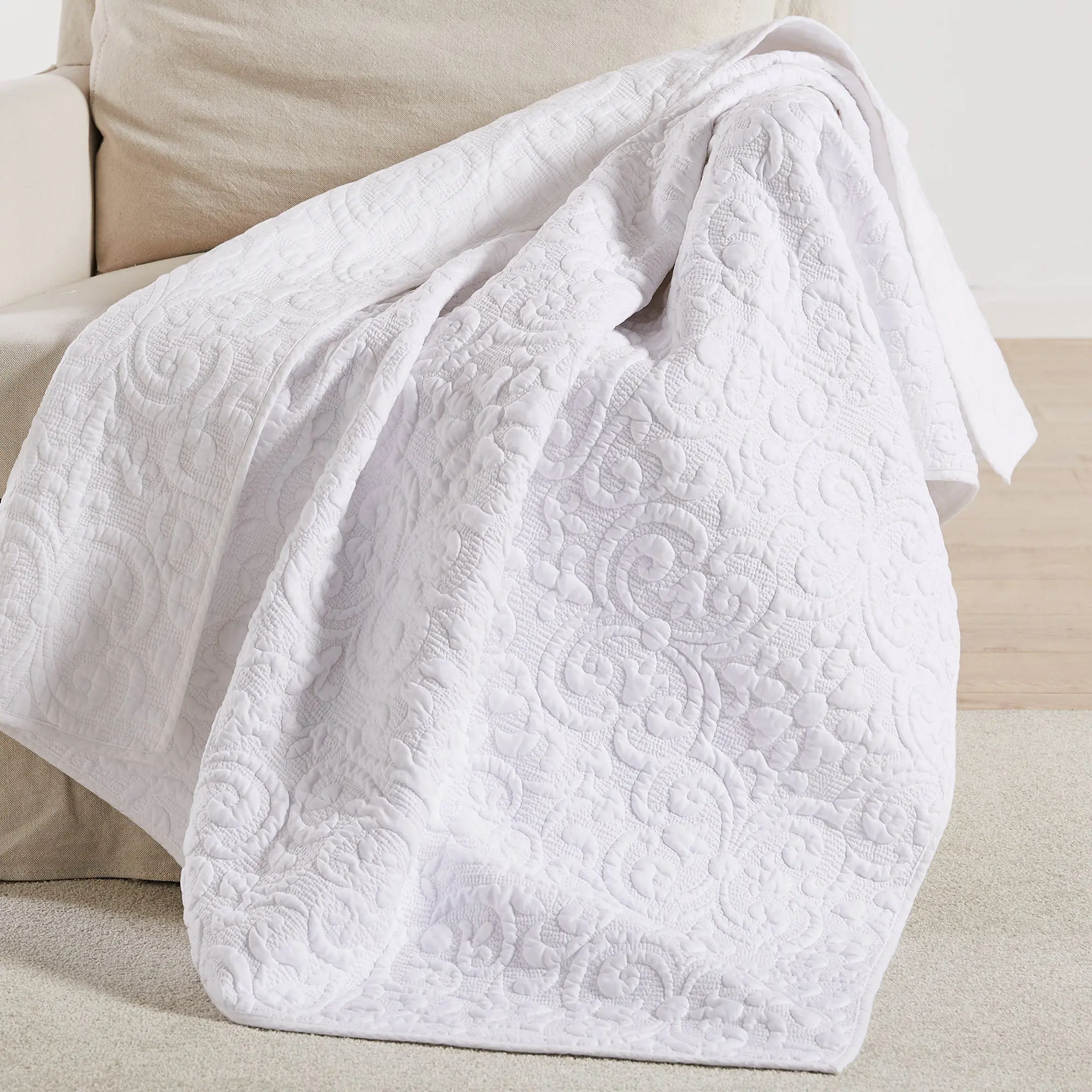 BH Sherbourne Stitch Quilted Medallion Cotton Blend Throw - 50x60in Home Textile Blanket, Bedroom Bedding Essential for Bed