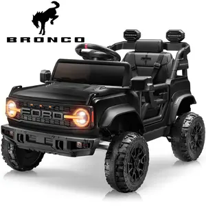 CoCLUB 12V Kids Ride on Toy Cars, Ford Bronco Raptor Powered Ride on Truck with Remote Control, Electric Car for Kids Boys 3-6 Gift with Bluetooth, Bright LED Headlight, Safety Belt, 4 Wheelers, Black