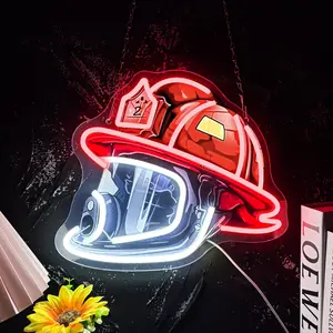 Father's Day Gift Firefighter Helmet Neon Sign - LED Neon Pop Art, USB Powered Neon Light, Home Decor, Fire Station Wall Art, Gift for Firefighters, Neon Sign for Offices, Stations, and Modern Spaces