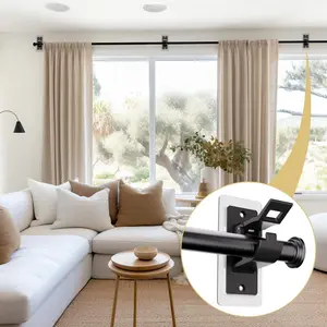 2pcs Curtain Rod Bracket Set, Curtain Rod Holders, Self-Adhesive Brackets with Matching Hooks, No Drilling Design, Easy Direct Installation