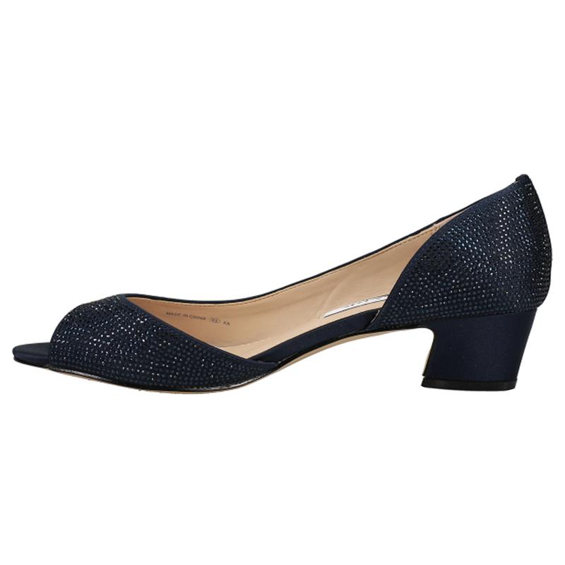 Nina Womens Rossie Rhinestone Peep Toe Evening Pumps Dress Casual Low Heel 1-2" - Blue