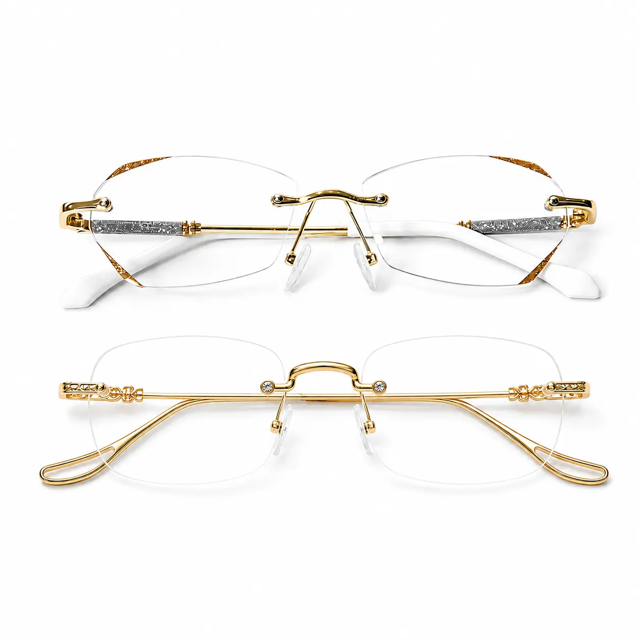 Women's Elegant +2.00 Diopters Rimless Reading Glasses 2 Pack - Blue Light Filter Photochromic Lenses Lightweight Gold Readers for Office & Outdoor Use