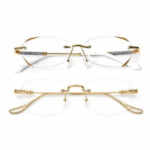 Women's Elegant +2.00 Diopters Rimless Reading Glasses 2 Pack - Blue Light Filter Photochromic Lenses Lightweight Gold Readers for Office & Outdoor Use